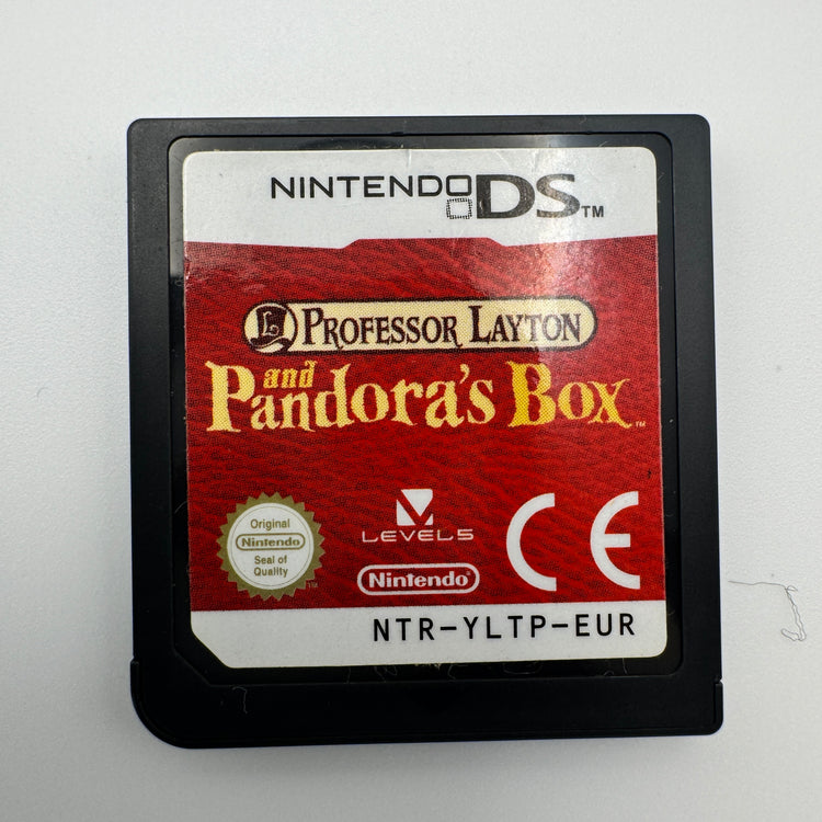 Professor Layton and Pandora's Box: front of Nintendo DS cartridge showing red label.