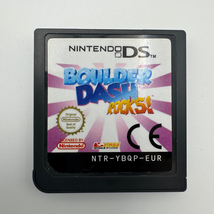 Boulder Dash Rocks: front of Nintendo DS cartridge showing pink and white label.